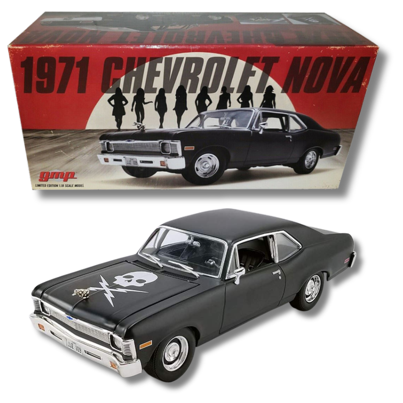 GreenLight 1:18 GMP 1971 Chevrolet Nova – Matte Black “Death Proof” Edition Die-Cast