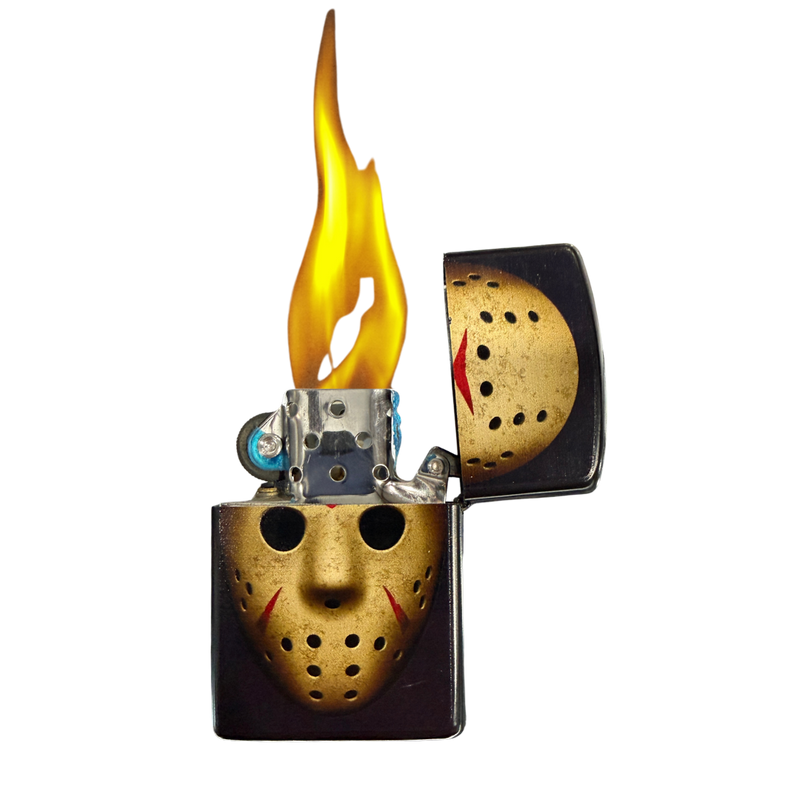 Hockey Mask Camp Killer Windproof Style Lighter – Refillable Metal Pocket Lighter – Horror Slasher Mask Design – Zippo-Style Flip Top Flame Lighter