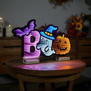 Melrose International Halloween Boo Infinity Light LED Glowing Bat and Pumpkin Acrylic Decor