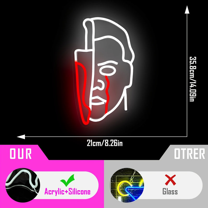 Terrifying Face Neon Lights, LED Neon Lights In The Bedroom, Men's Cave, Birthday, Christmas Gifts for Boys