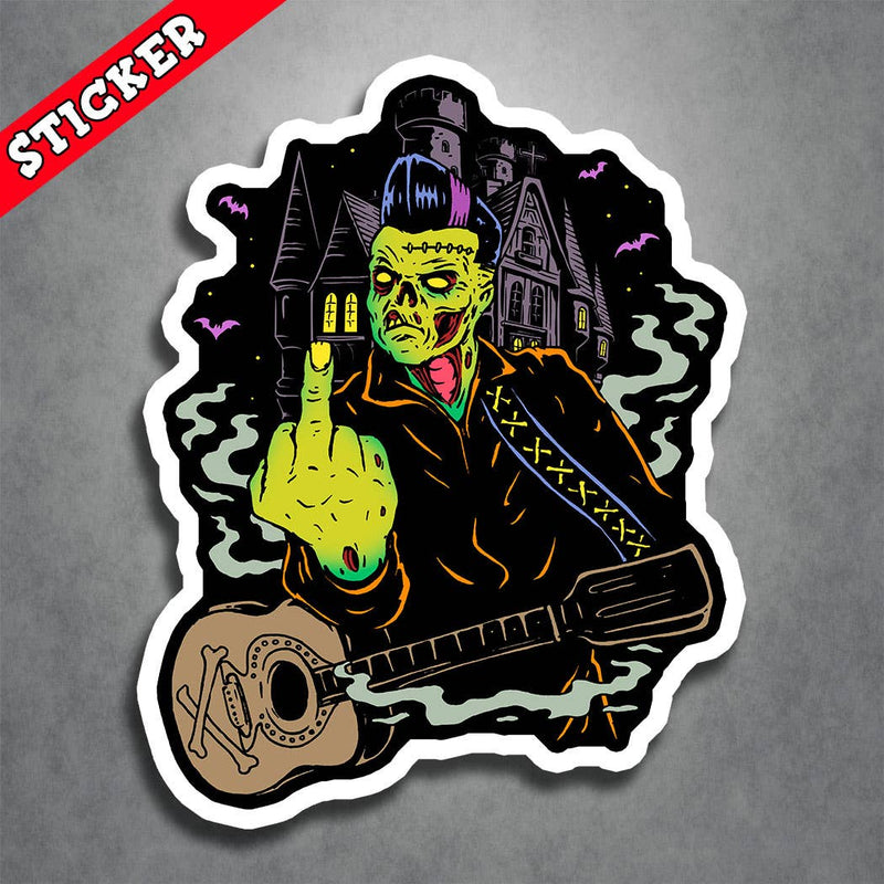 Man in Black Zombie Sticker Johnny Cash Guitar Finger
