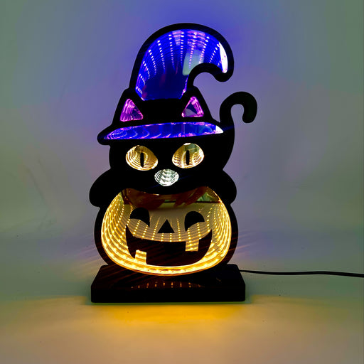LED Infinity Mirror, Halloween Demon LED-Black Cat Pumpkin | USB Powered, Multi-Color, Suitable for Halloween, Villa, Living Room, Party, Bar Atmosphere, Holiday Gift, Room Game Room Bedroom Horror Atmosphere Ornament Decoration