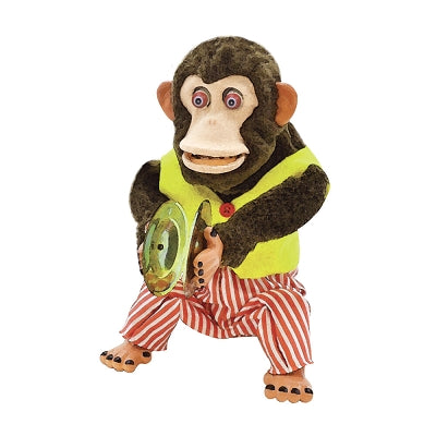 Nostalgic Cymbal-Clapping Monkey Toy – Vintage-Style Stuffed Monkey with Bloodshot Eyes & Bared Teeth – Battery Operated – Approx. 28cm / 11" Tall