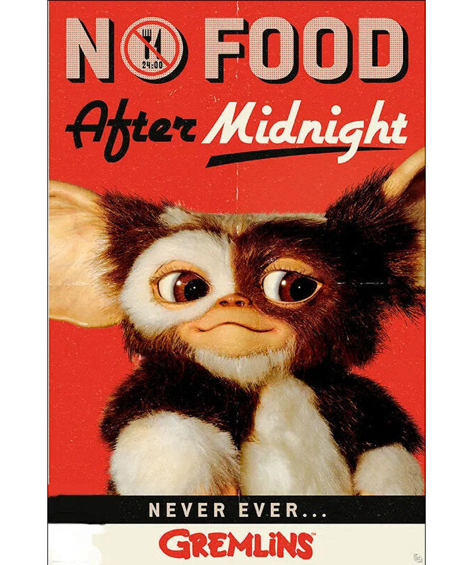 Officially Licensed Gremlins - No Food After Midnight Art Poster - 24 x 36 Inch - Decorative Print - Poster Paper - Ready to Frame