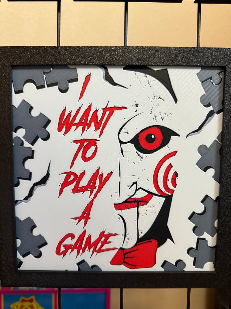 SAW “Billy Wants to Play a Game” HueForge 3D Print – 8.75" x 8.75" Horror Wall Art Decor