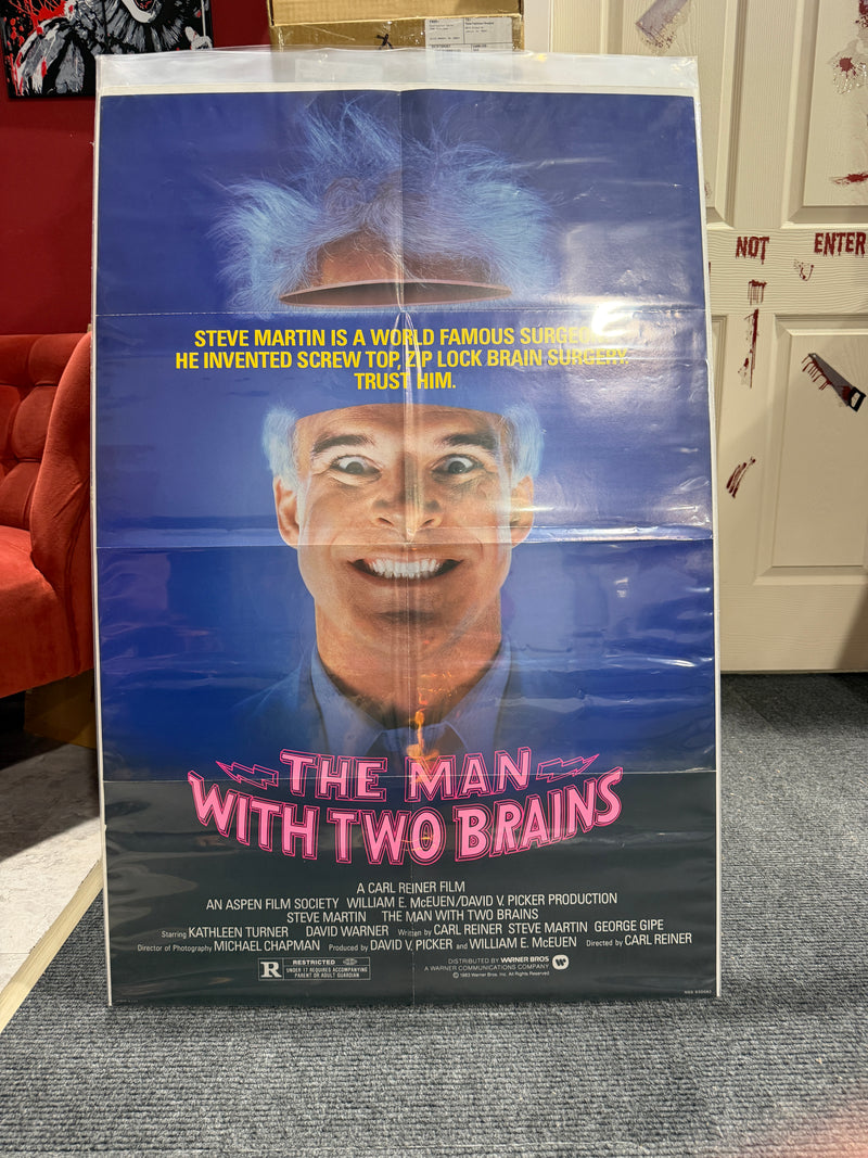 The Man with Two Brains (1983) Original Folded One Sheet Movie Poster 27" x 41" – Steve Martin & Kathleen Turner