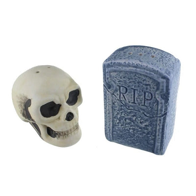 Graveyard Skull and Tombstone Salt and Pepper Shakers