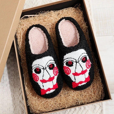 SAW Billy Puppet Plush Slippers – SAW Inspired Soft Indoor Shoes for Horror Fans