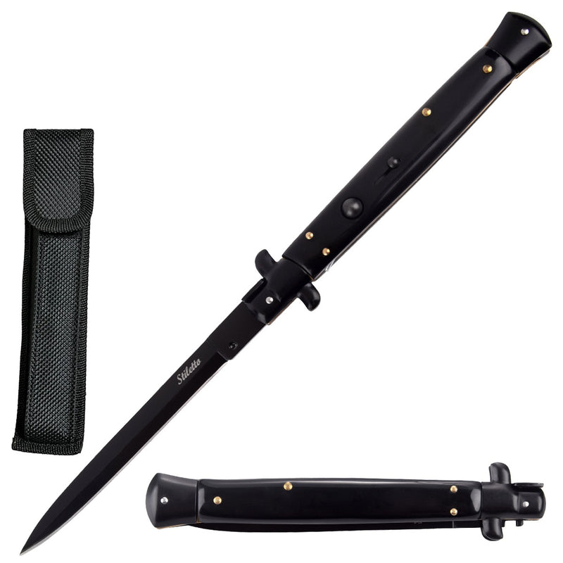 13" Big Boy Black Auto Italian Stiletto Switchblade Knife