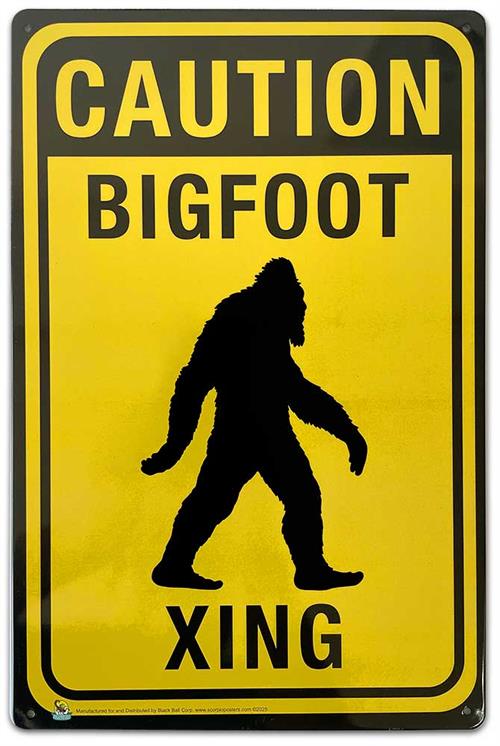 Bigfoot Crossing Tin Sign – 20x30cm Decorative Metal Wall Art – Fun Outdoor & Indoor Décor