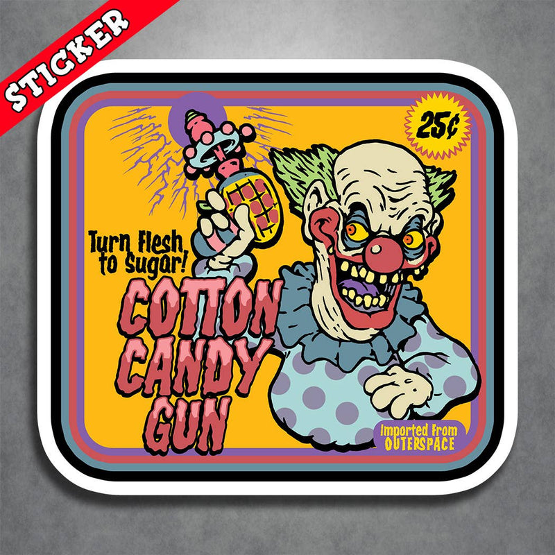 Killer Klown Cotton Candy Gun Sticker Scifi Retro Horror