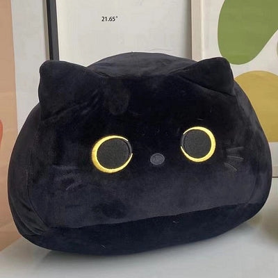 Cute Black Cat Plush Pillow – 21.7" Round Stuffed Animal Cushion for Home Décor & Gifts