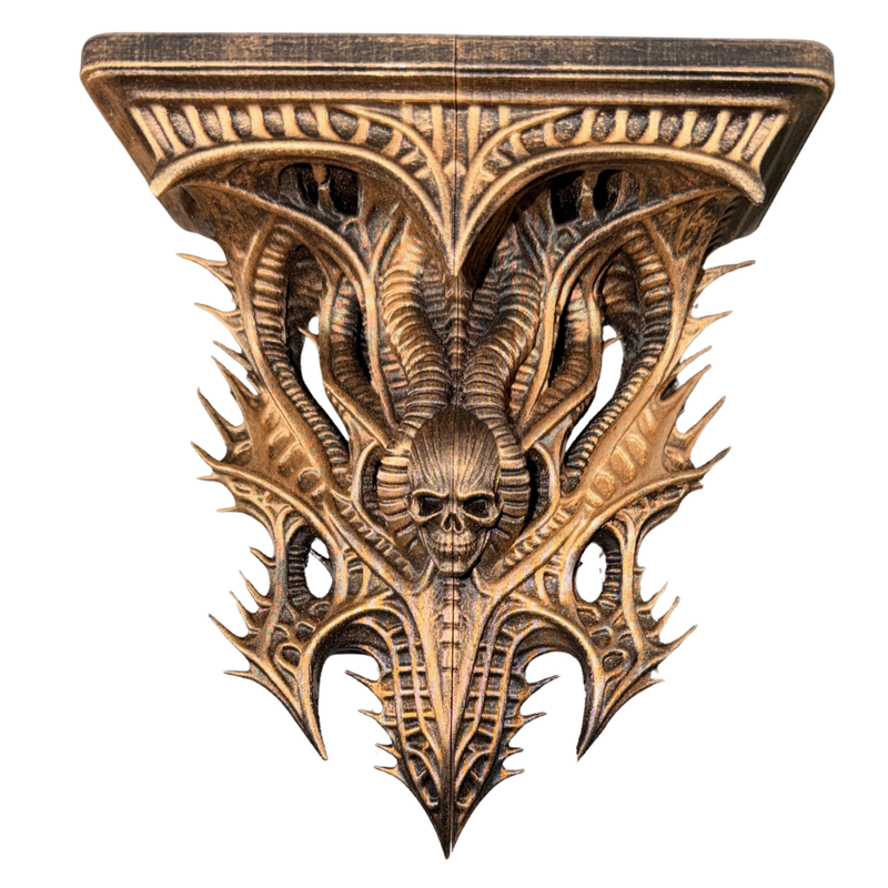 Bronze Giger Inspired 3D Printed Wall Mounted Shelf