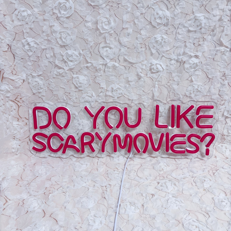 Do You Like Scary Movies Neon Sign Light for Bedroom Wall Decor USB Powered Gaming Accessories Acrylic Neon Light LED Signs for Video Game Room Bar Sign Party Decoration Gamer Gifts Giving