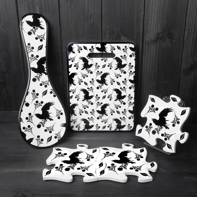 Black Raven & Rose Coaster Set