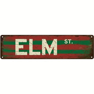 Elm Street Red and Green Metal Tin Sign