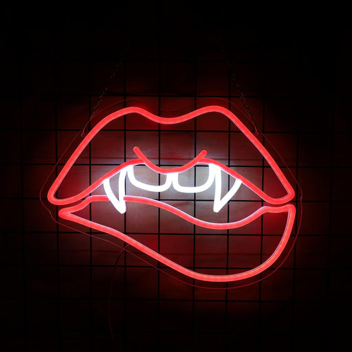 Vampire Fangs Lip-Shaped Neon Sign, Halloween Decoration, Horror-Themed LED Light-Up Sign, Wall Decor, USB-Powered with Adjustable Switch Neon Decoration, Suitable for Man Caves, Party Decorations, Birthday Gifts