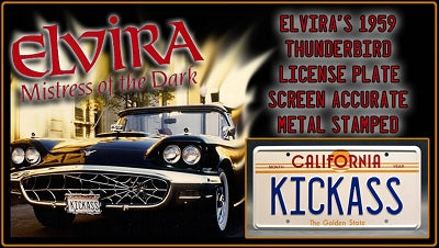Elvira Mistress of the Dark | Thunderbird | KICKASS | Metal Stamped Replica Prop License Plate