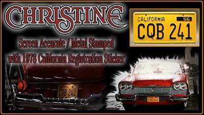 Stephen Kingís Christine | ë58 Plymouth Fury | CQB 241 | Metal Stamped Replica Prop License Plate