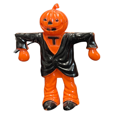 Vintage Halloween Pumpkin Scarecrow Hard Plastic Candy Container 5 Inch – Rosen Rosbro 1950s Halloween Decoration